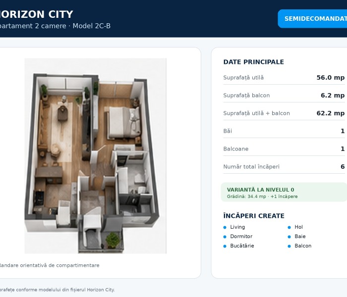 Apartament 2 camere de vanzare semidecomandat, 57 mp, Bucuresti Nord, Pipera
