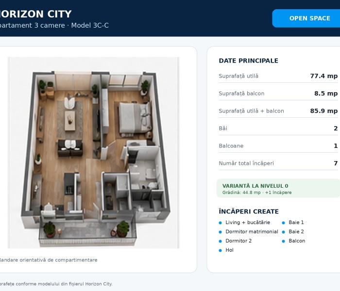 Apartament 3 camere de vanzare open space , 78 mp, Bucuresti Nord, Pipera