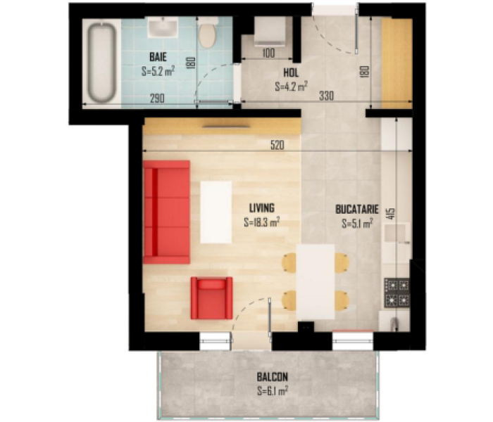 Garsoniera 1 camere de vanzare decomandat, 39 mp, Ilfov Vest, Bragadiru